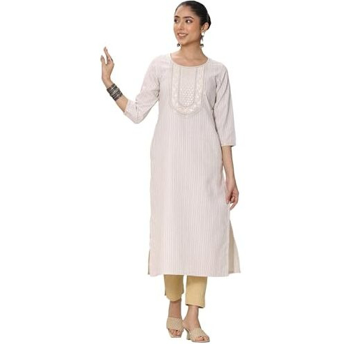 Libas Women's Cotton Blend Straight Kurtas (29468O_Off White_M)