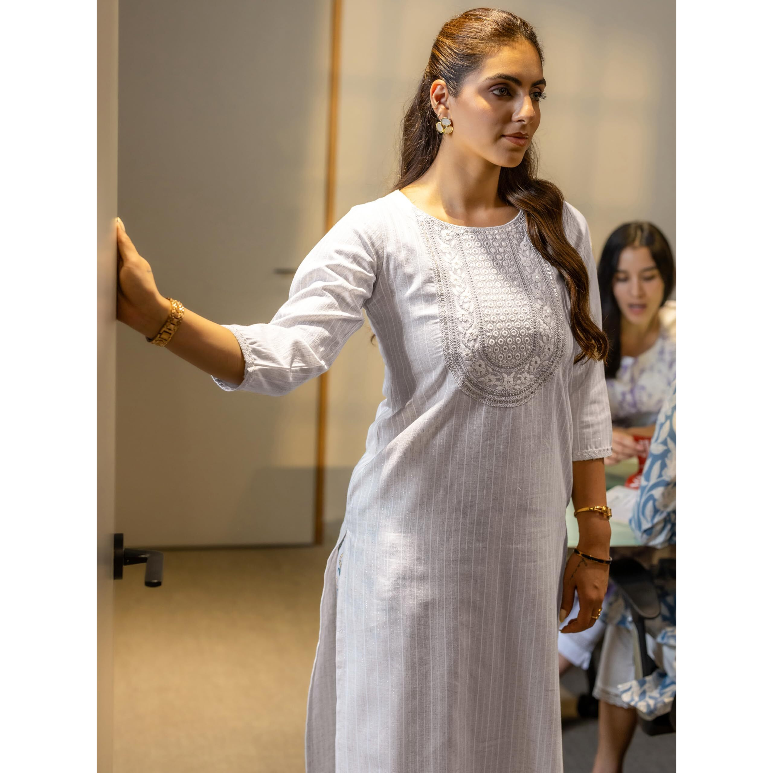 Libas Women's Cotton Blend Straight Kurtas (29468O_Off White_L)