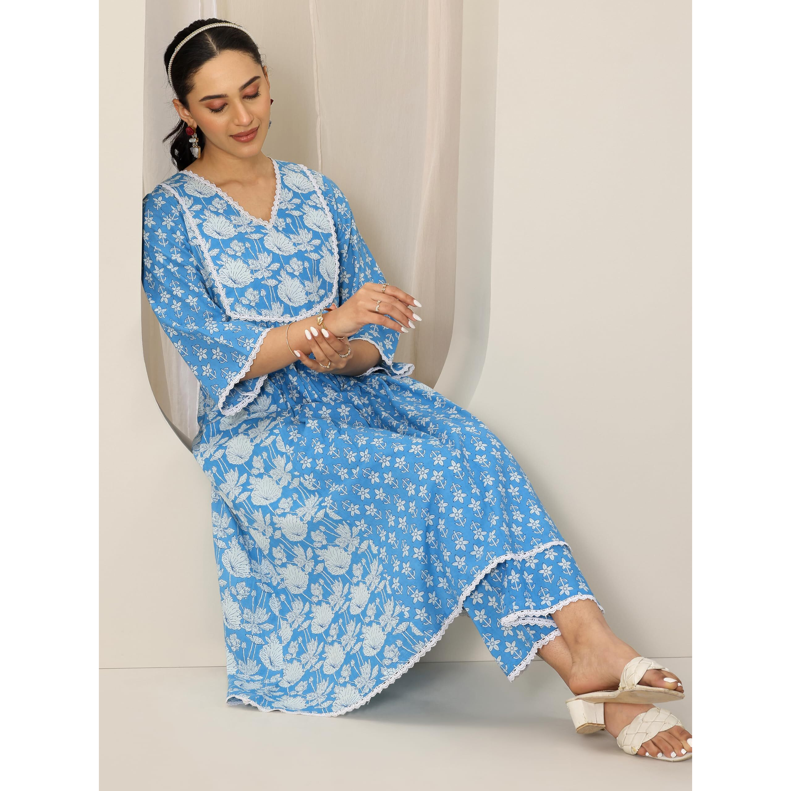Libas Women's Pure Cotton Kurta Sets (400144O_Blue_M)