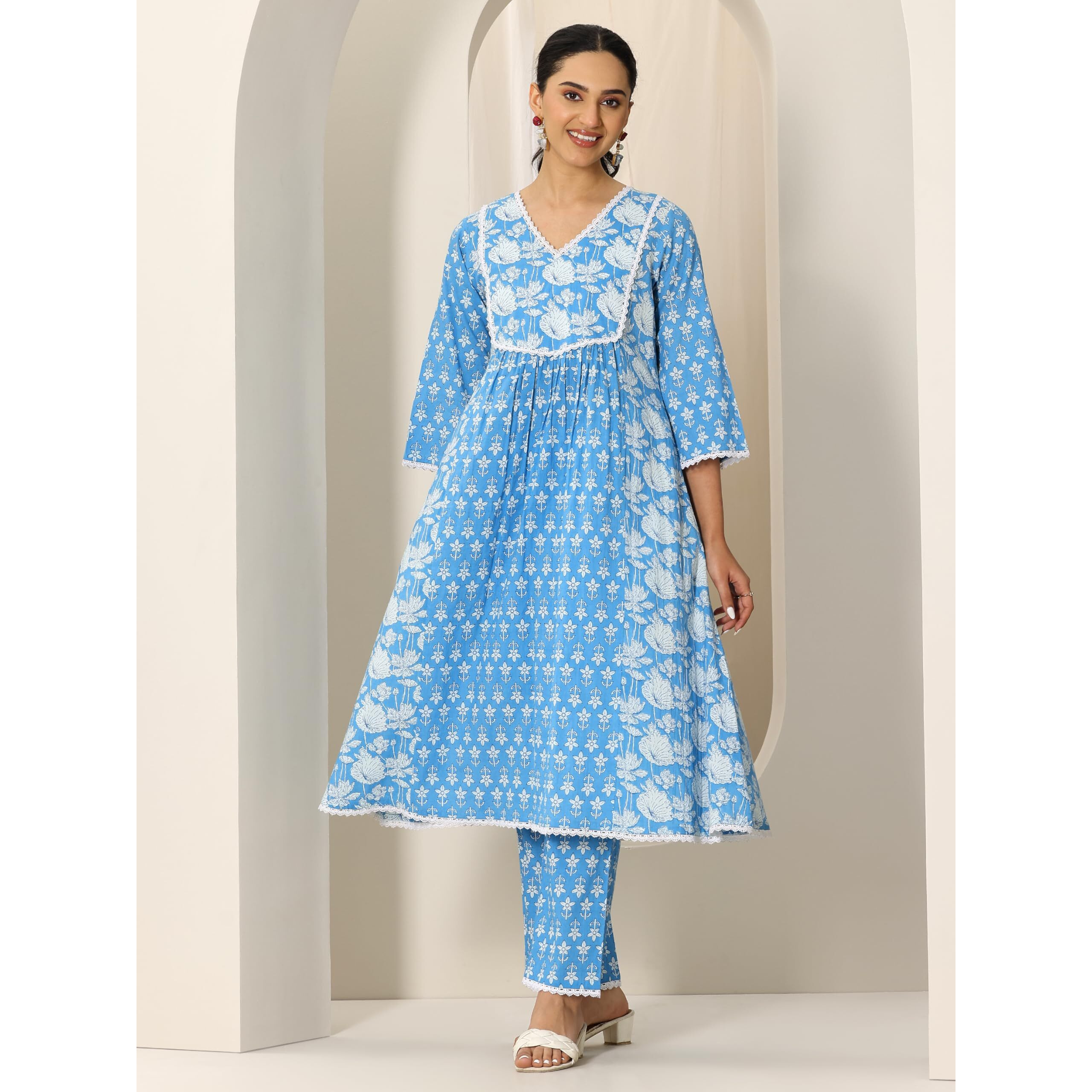 Libas Women's Pure Cotton Kurta Sets (400144O_Blue_M)