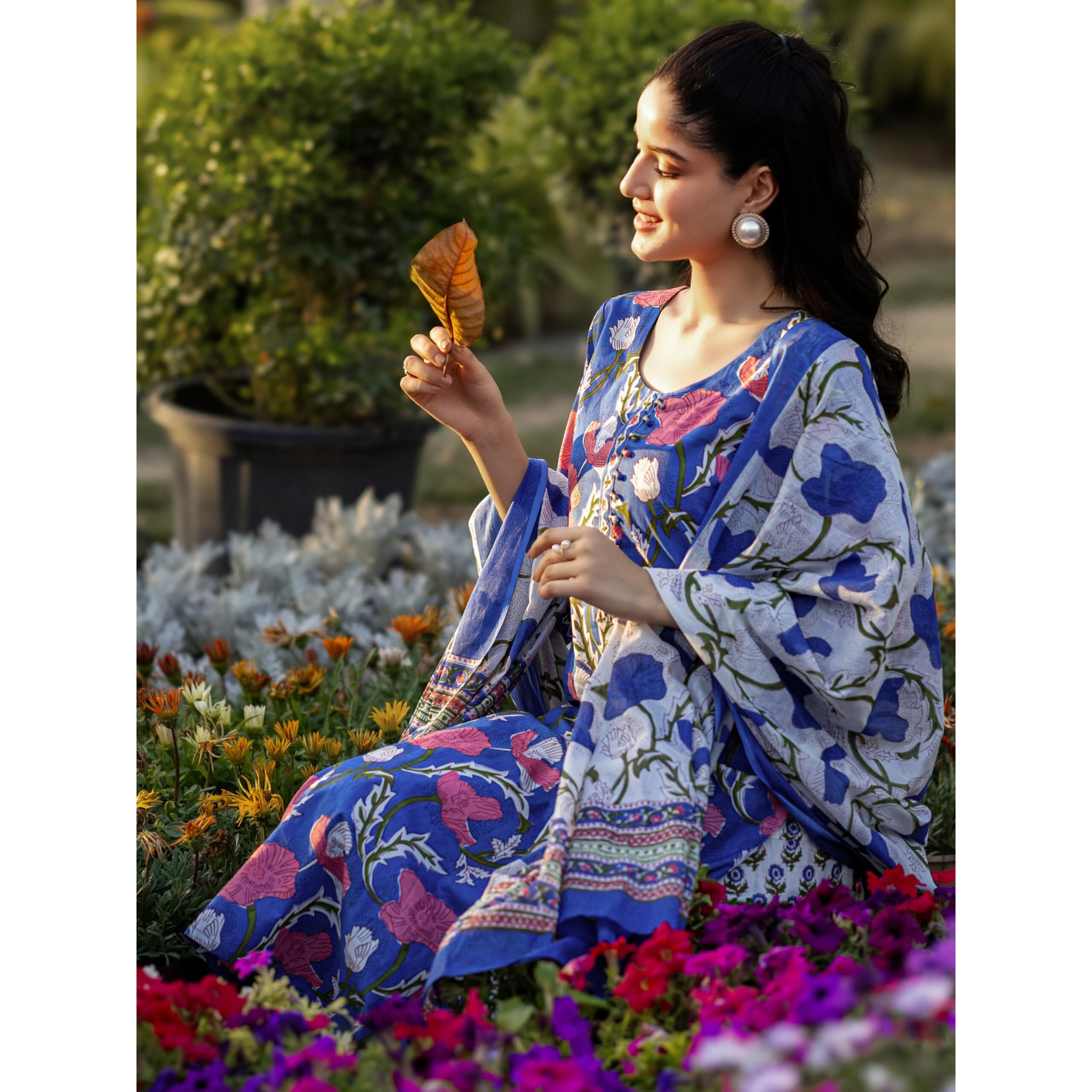 Libas Women's Pure Cotton Kurta Sets (400157O_Blue_M)