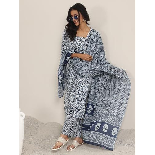 Libas Women's Pure Cotton Kurta Set (400178O_Blue_M)