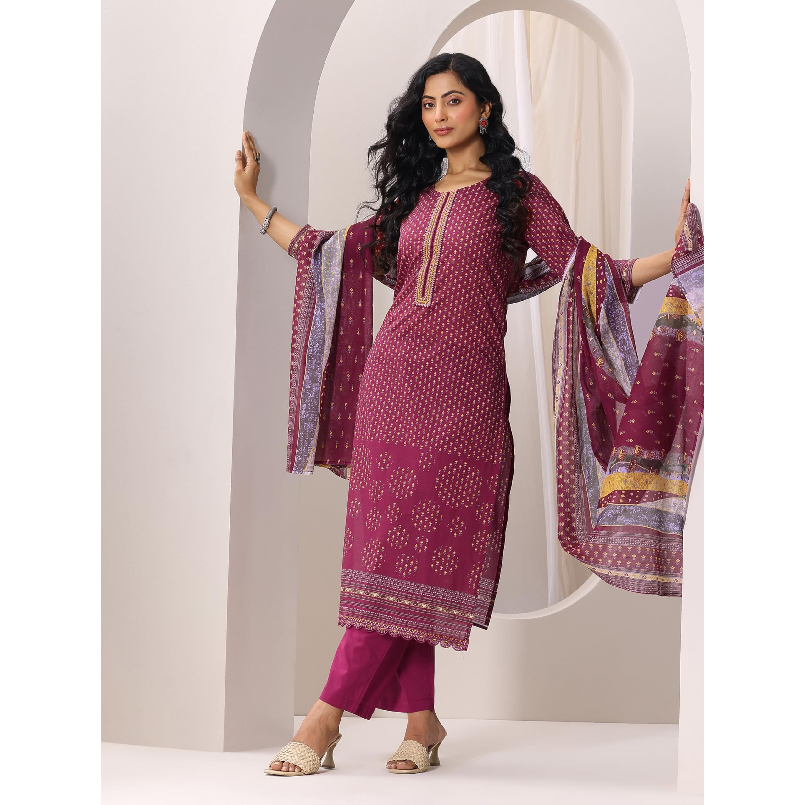 Libas Women's Cotton Kurta Sets (99119O_Maroon_S)