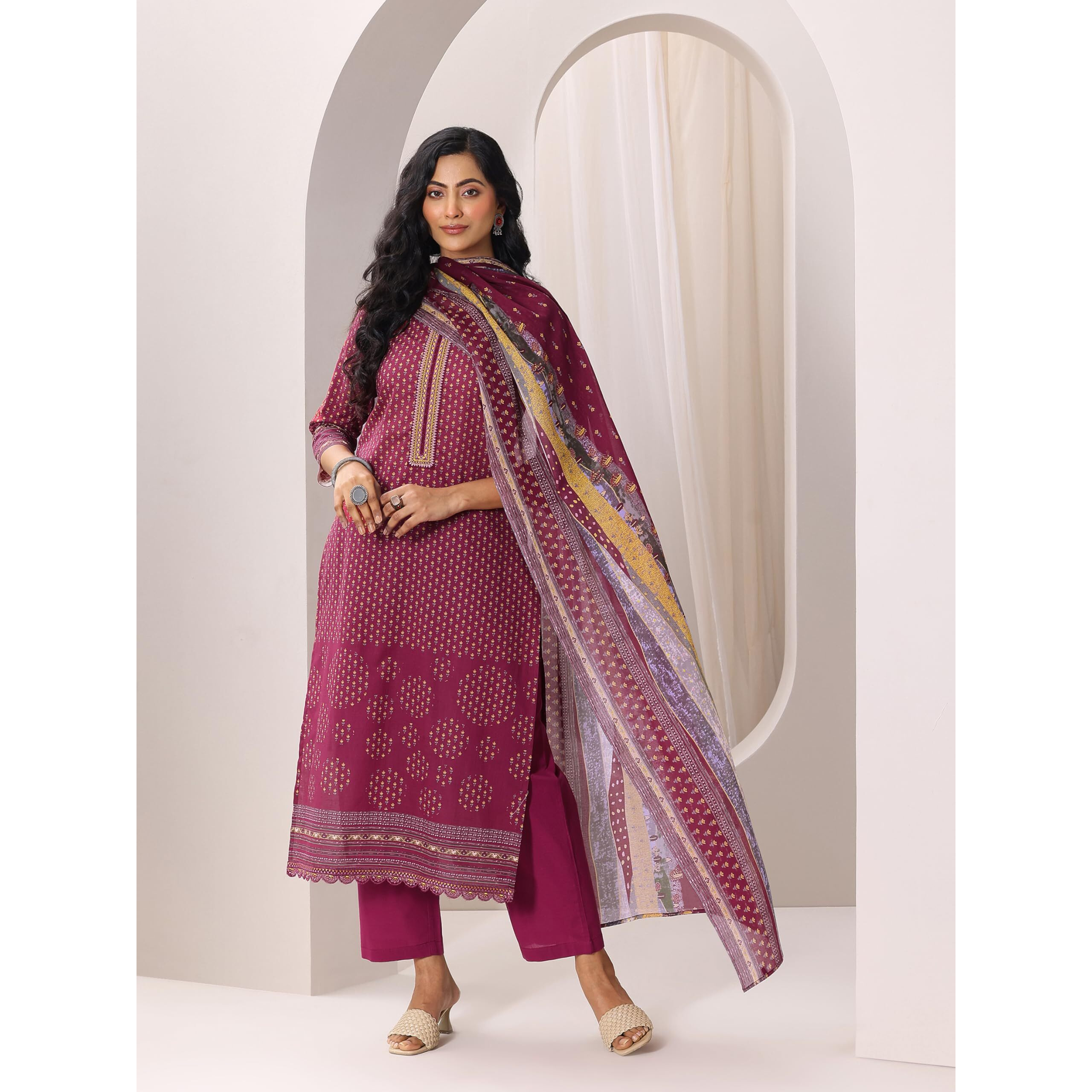 Libas Women's Cotton Kurta Sets (99119O_Maroon_S)