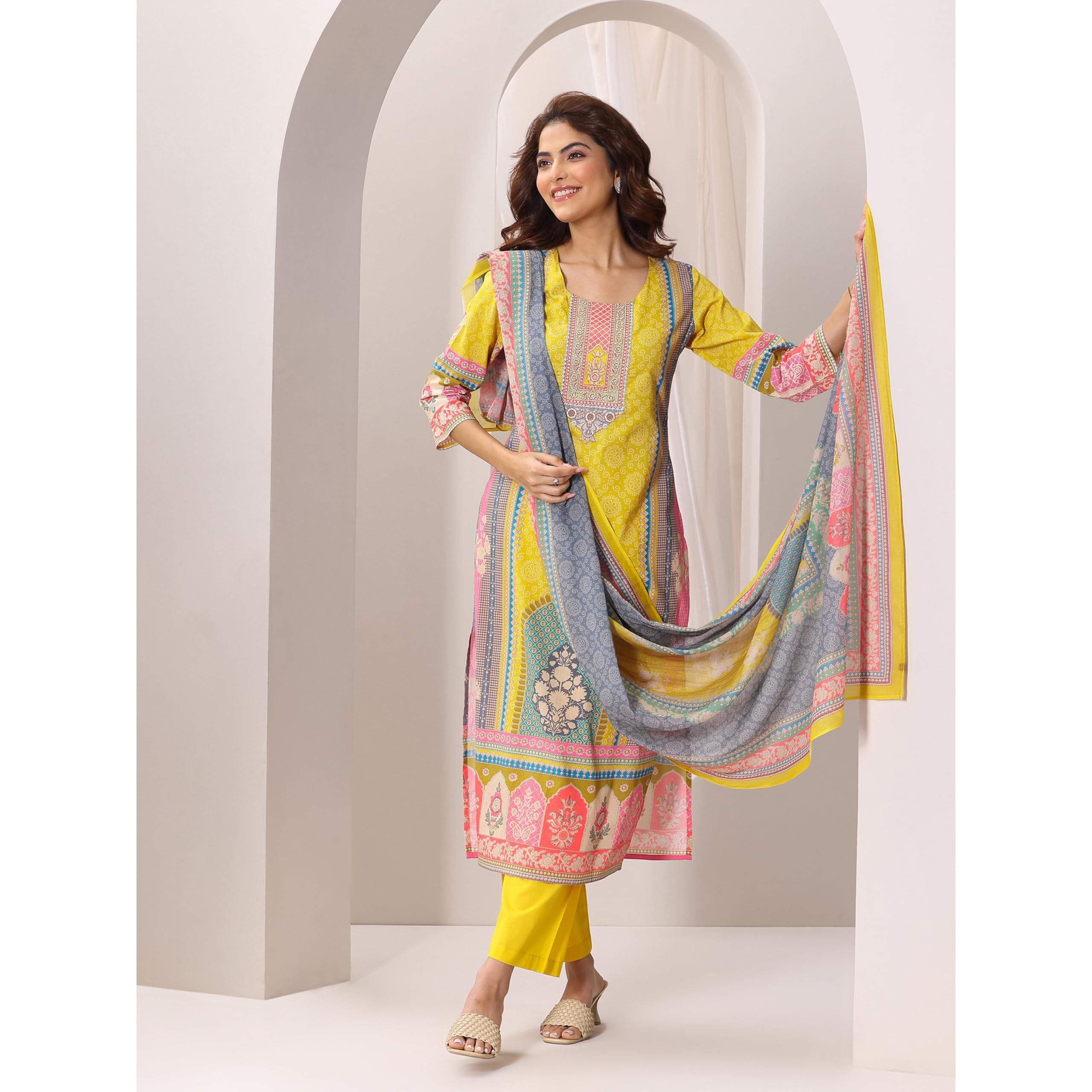 Libas Women's Cotton Kurta Sets (99125O_Yellow_S)