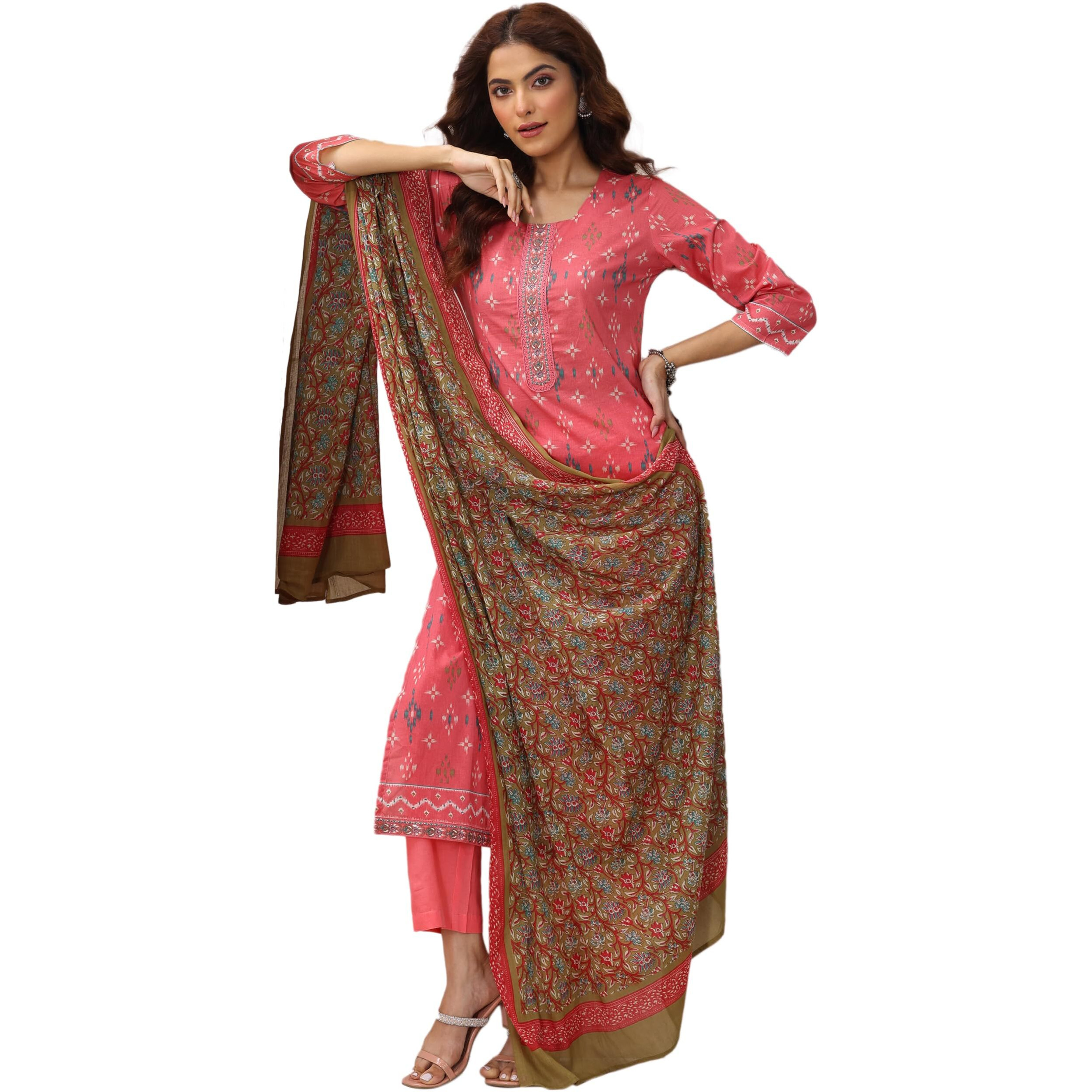 Libas Women's Cotton Kurta Sets (99128O_Coral_S)