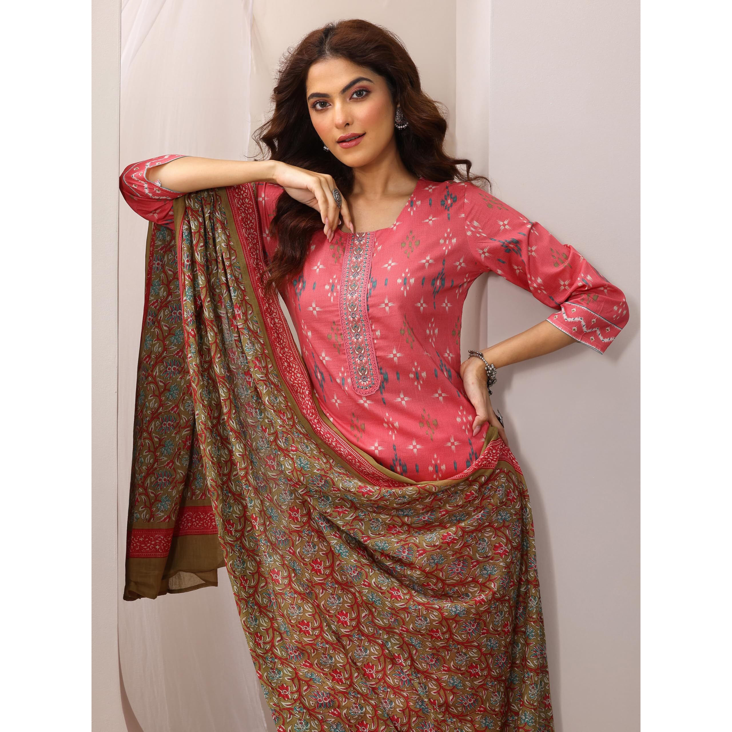 Libas Women's Cotton Kurta Sets (99128O_Coral_S)