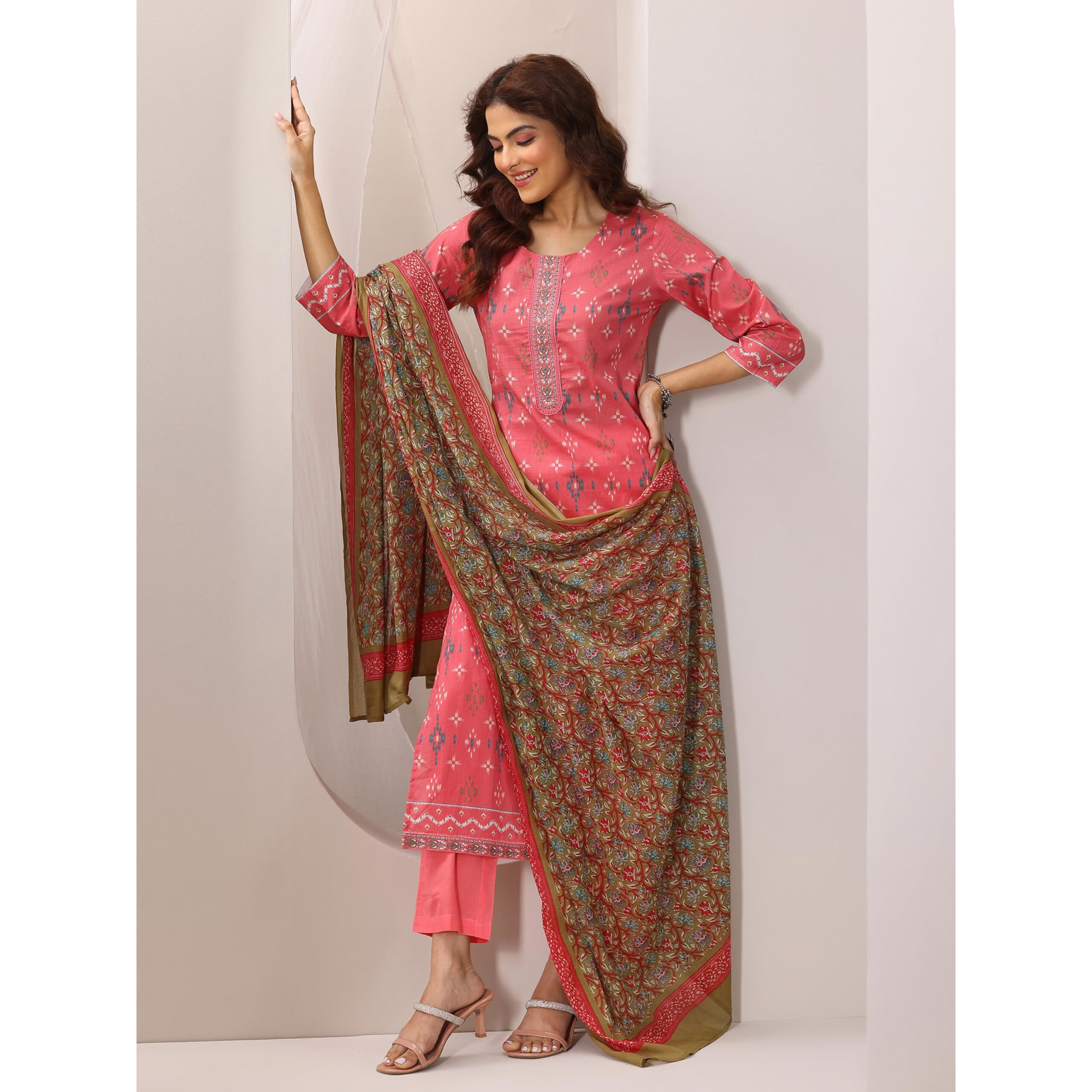 Libas Women's Cotton Kurta Sets (99128O_Coral_S)