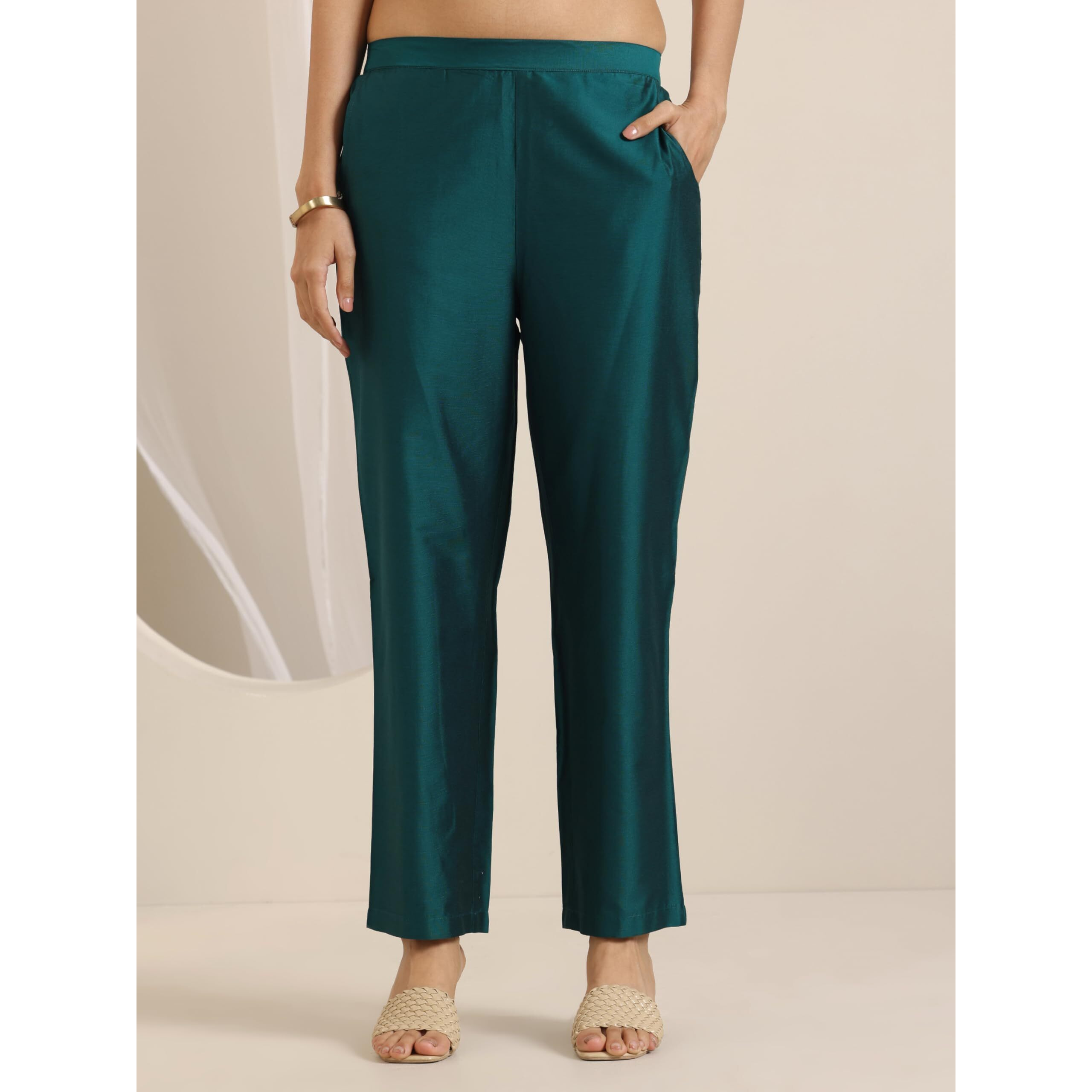 Libas Women's Silk Blend Kurta Sets (99188_Teal_L)