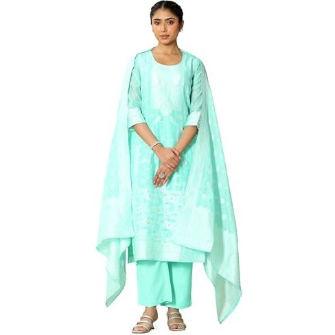 Libas Women's Chanderi Silk Kurta Sets (99213_Turquoise Blue_Xl)