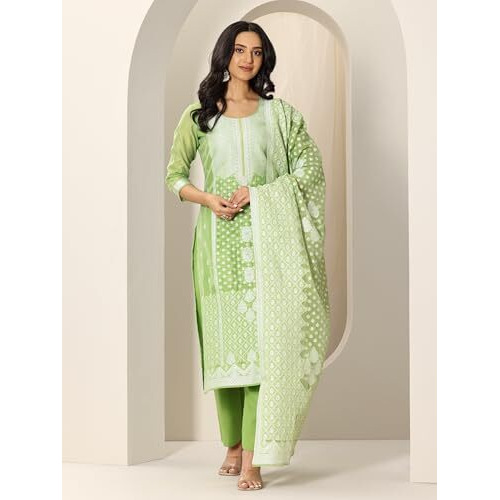 Libas Womens Woven Design Silk Blend Straight Kurta With Palazzos And Dupatta