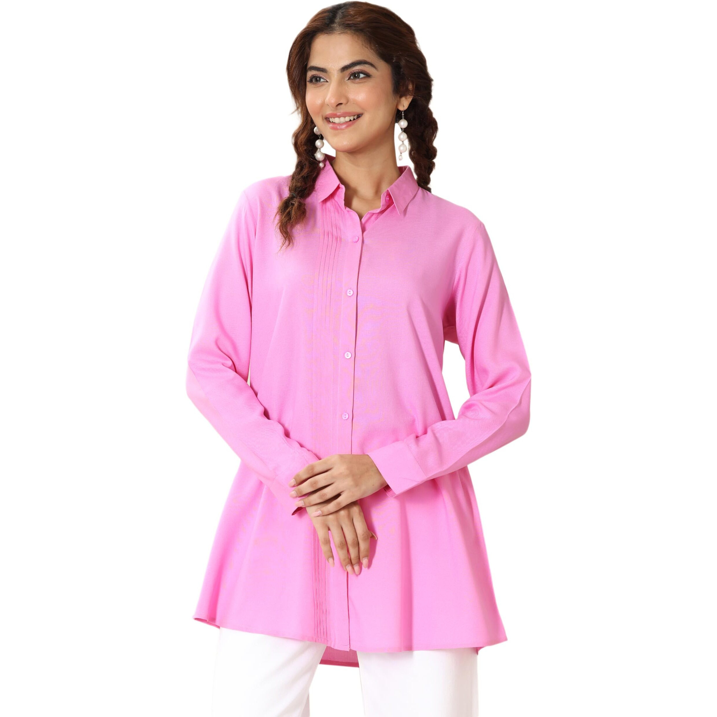 Libas Women's Viscose Rayon Solid Straight Kurtis (98157_Pink_M)