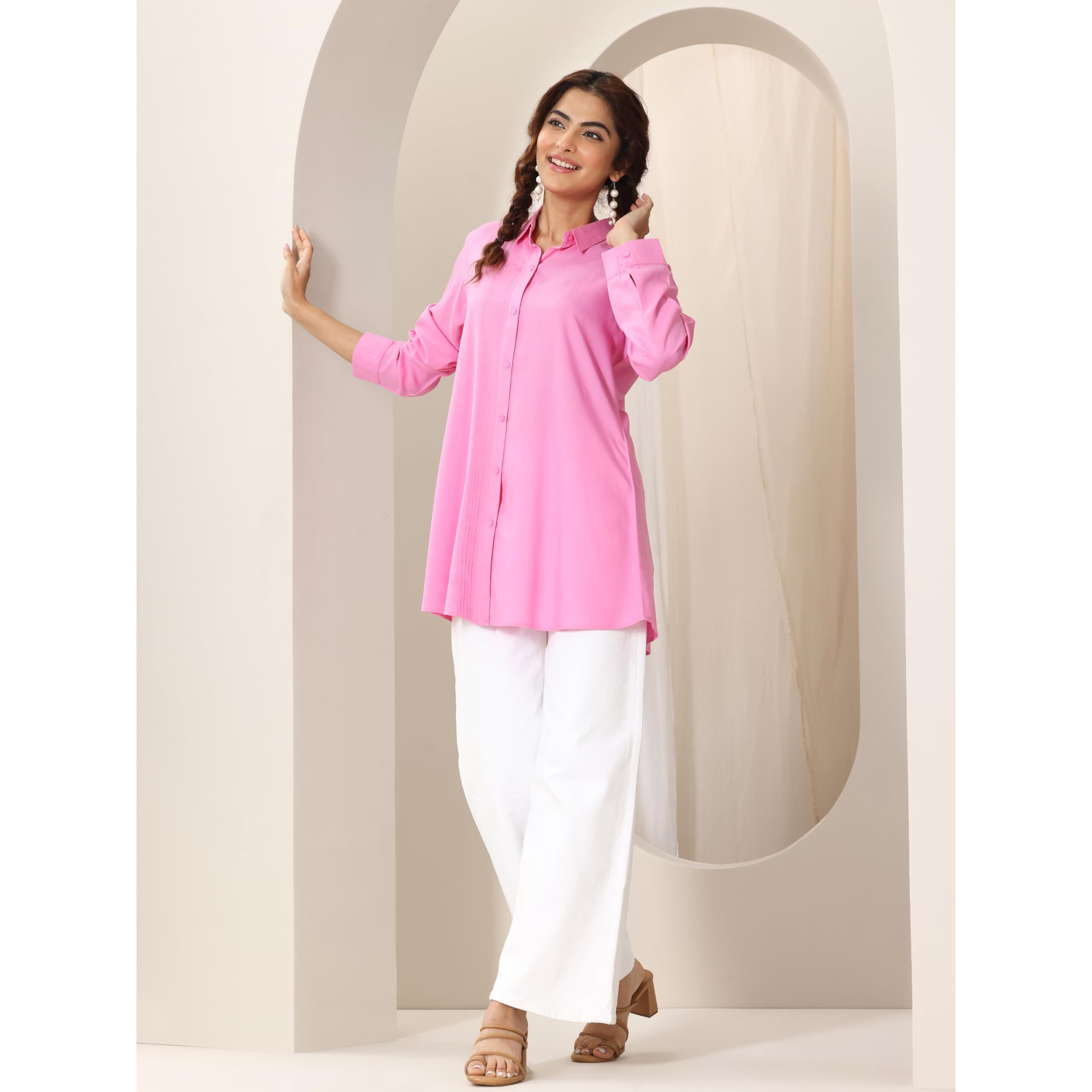 Libas Women's Viscose Rayon Solid Straight Kurtis (98157_Pink_M)