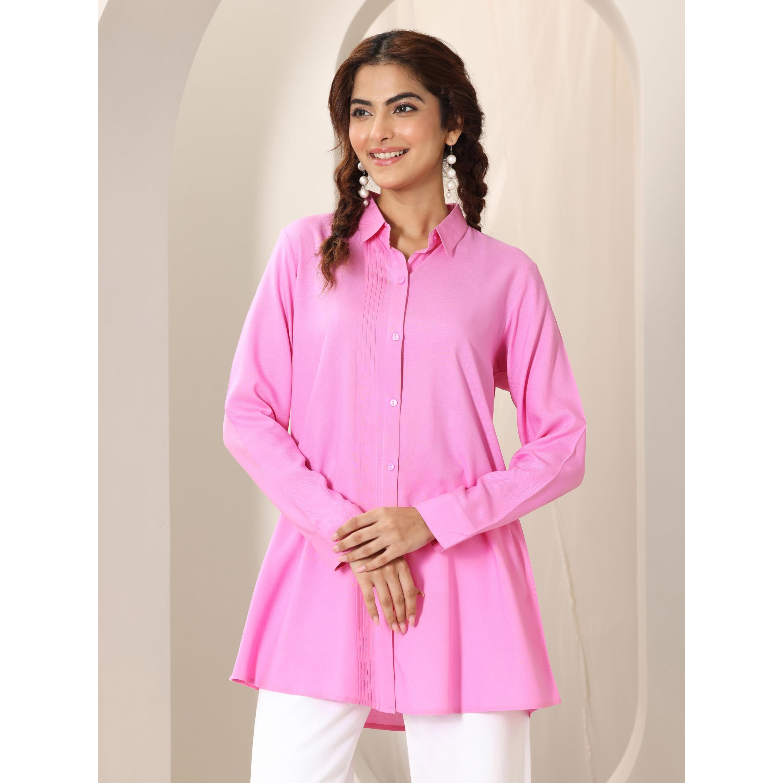 Libas Women's Viscose Rayon Solid Straight Kurtis (98157_Pink_M)