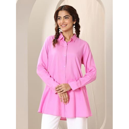 Libas Women's Viscose Rayon Solid Straight Kurtis (98157_Pink_L)