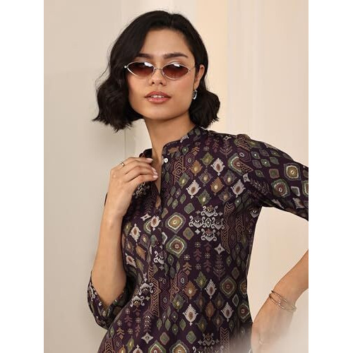Libas Women's Silk Blend Ethnic Motifs Straight Kurtis (98160_Burgundy_S)
