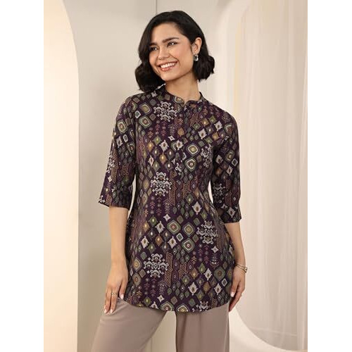 Libas Women's Silk Blend Ethnic Motifs Straight Kurtis (98160_Burgundy_S)