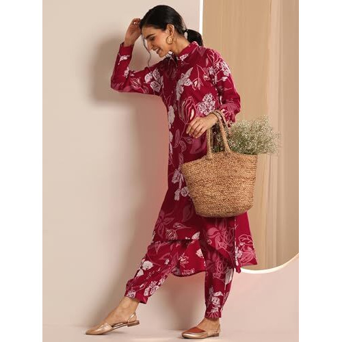 Libas Women's Viscose Rayon Kurta Sets (99218_Pink_L)