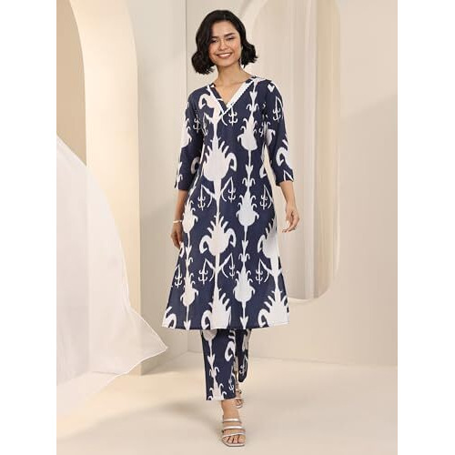 Libas Women's Silk Blend Kurta Sets (99229_Blue_L)