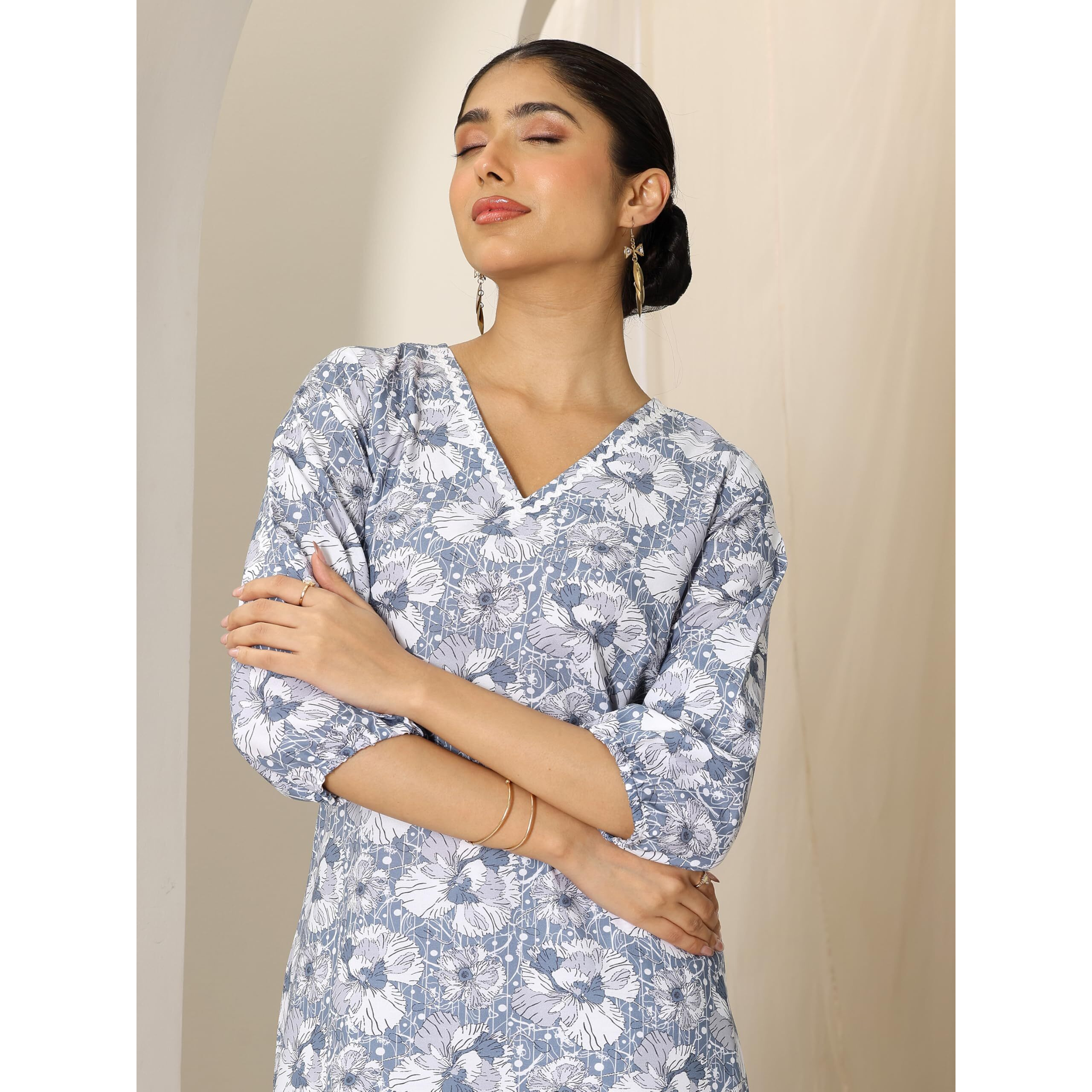 Libas Womens Printed Viscose Straight Kurta With Trousers