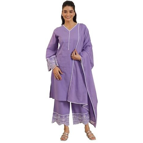 Libas Women's Pure Cotton Kurta Sets (99261_Purple_M)