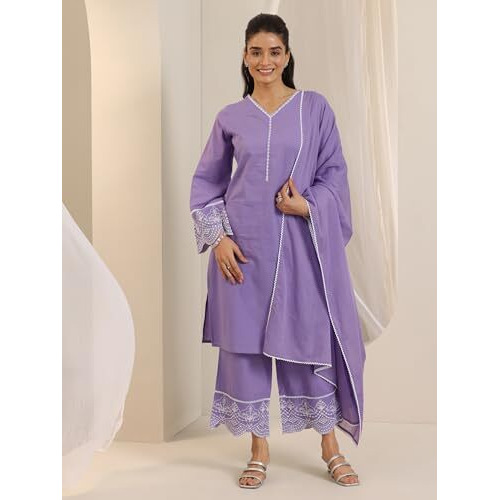 Libas Women's Pure Cotton Kurta Sets (99261_Purple_M)