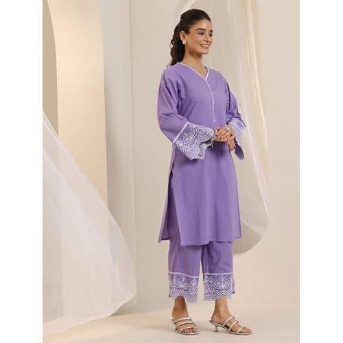 Libas Women's Pure Cotton Kurta Sets (99261_Purple_M)