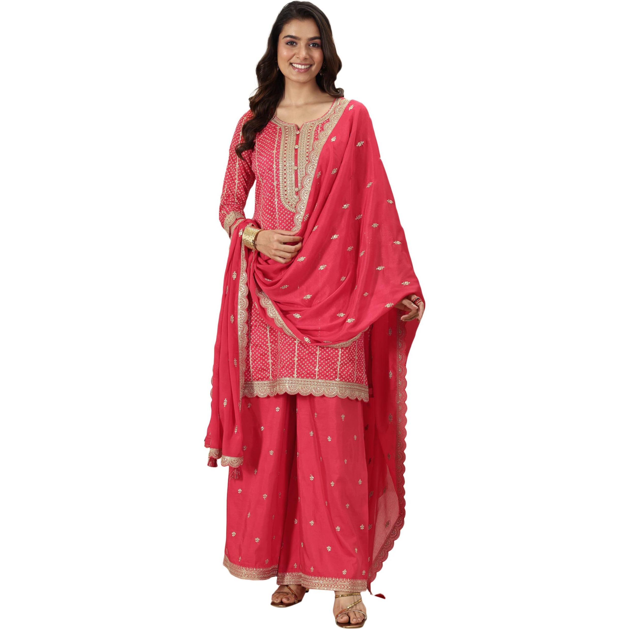 Libas Women's Silk Blend Kurta Sets (99264_Red_M)