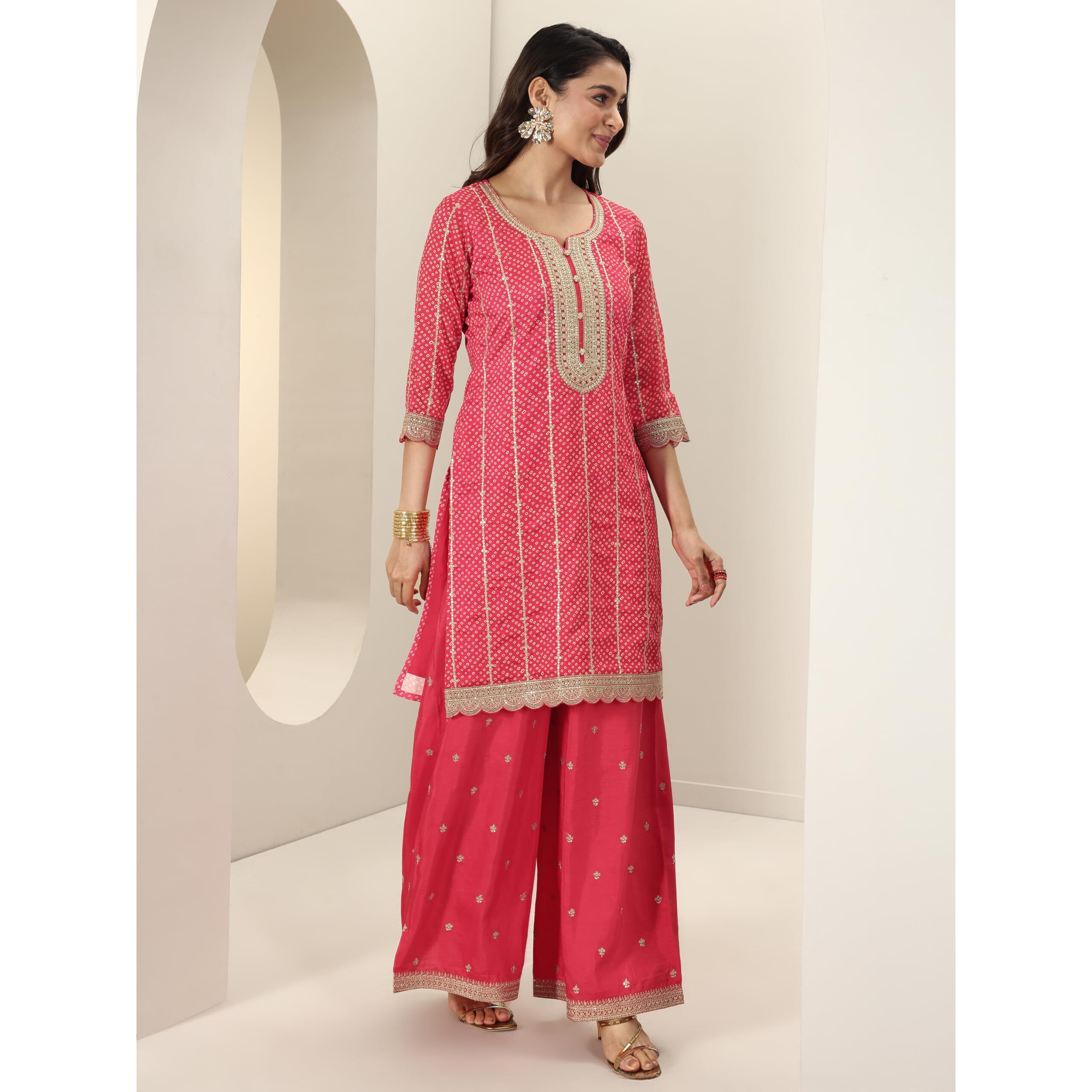 Libas Women's Silk Blend Kurta Sets (99264_Red_M)
