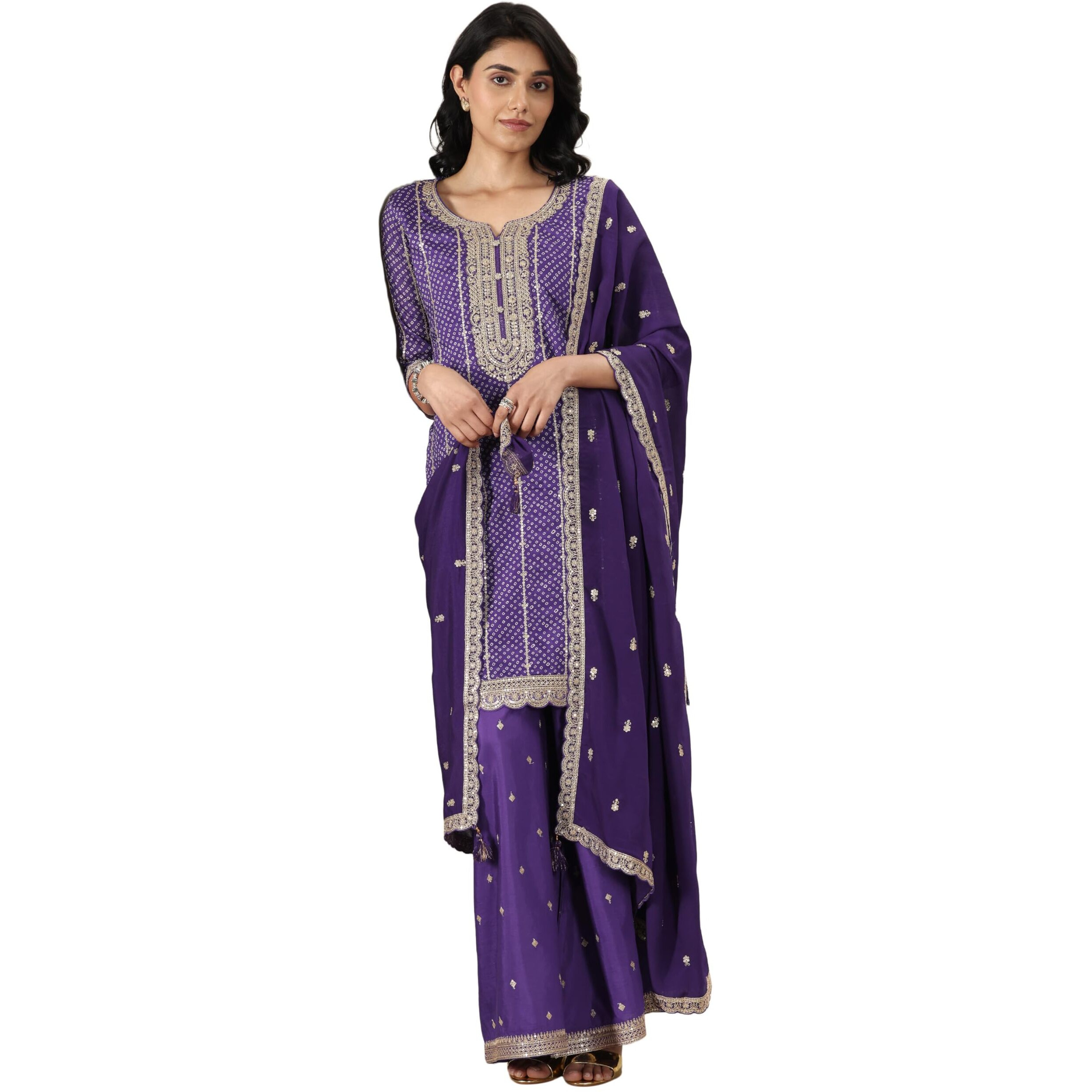 Libas Women's Silk Blend Kurta Sets (99265_Purple_L)