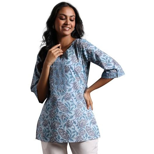 Libas Women's Cotton Printed Straight Kurti (26858R Blue