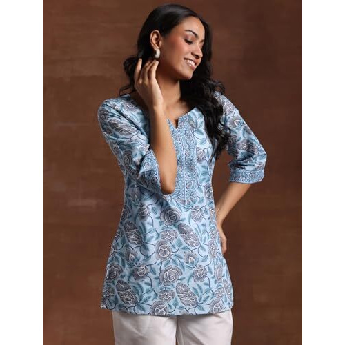 Libas Women's Cotton Printed Straight Kurti (26858R Blue