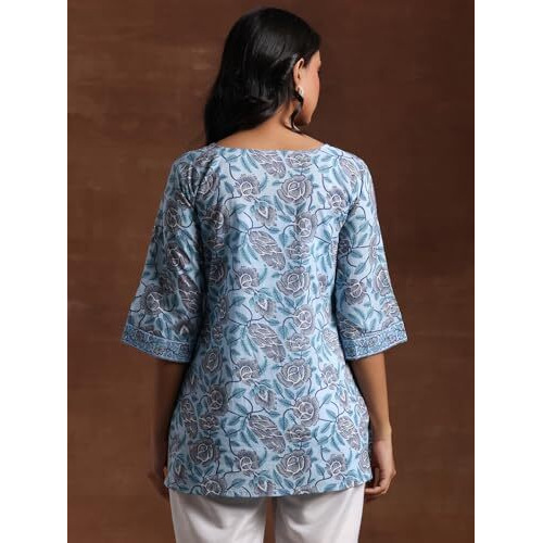 Libas Women's Cotton Printed Straight Kurti (26858R Blue