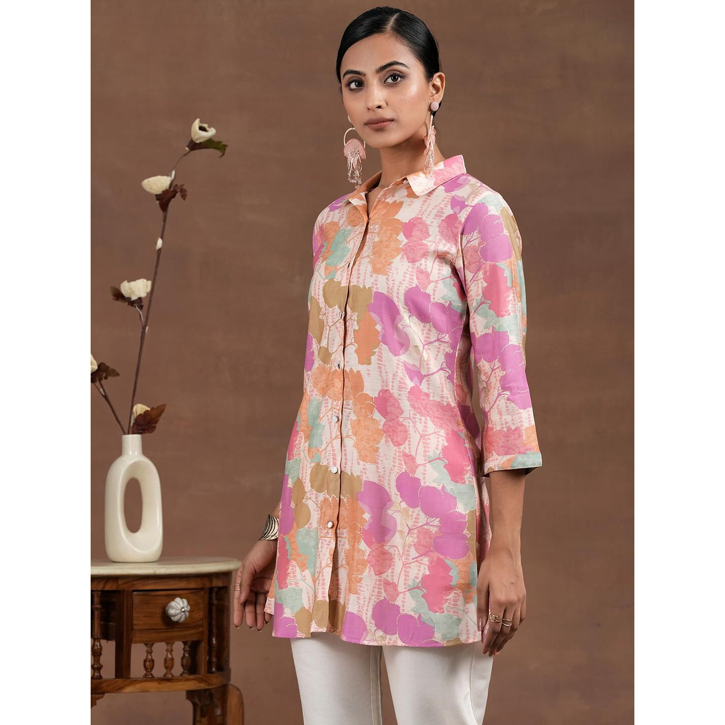 Libas Women's Silk Blend Printed Straight Kurti (37214R_Pink