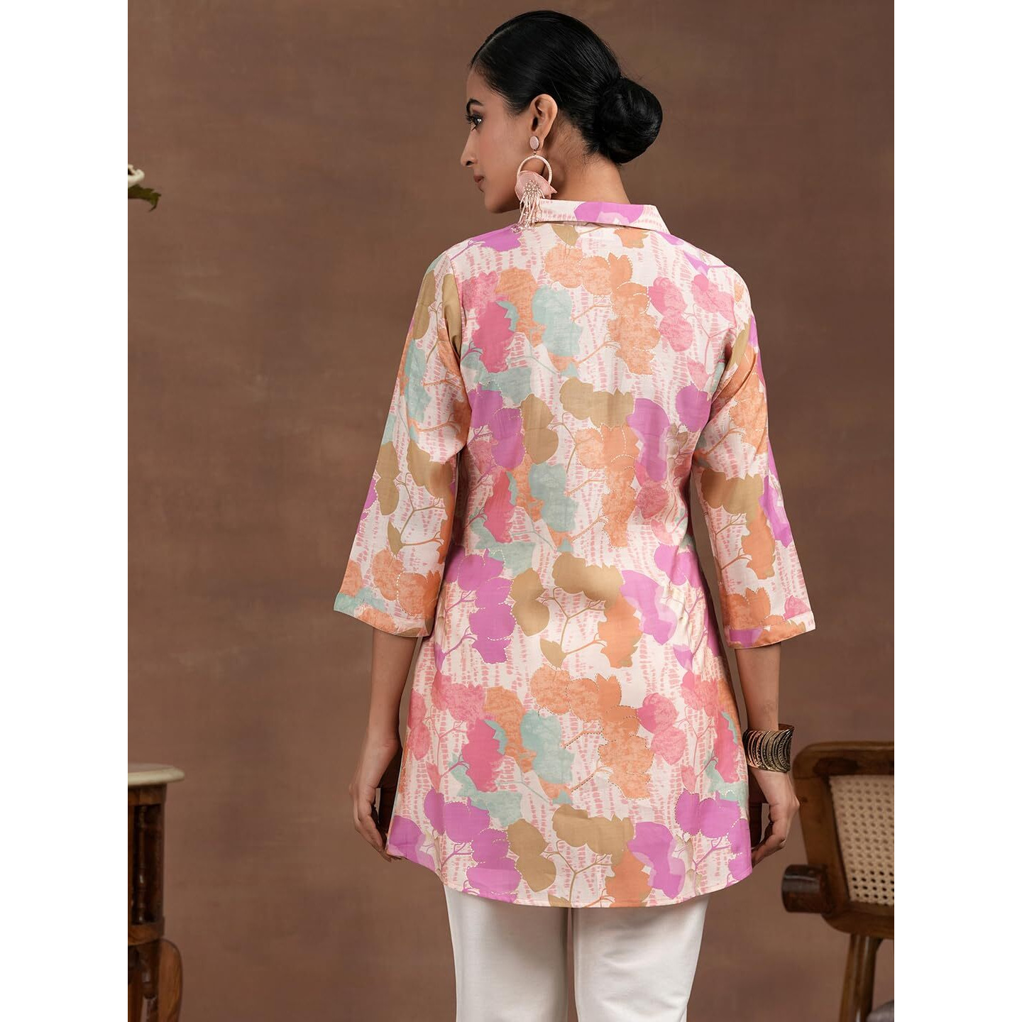 Libas Women's Silk Blend Printed Straight Kurti (37214R_Pink