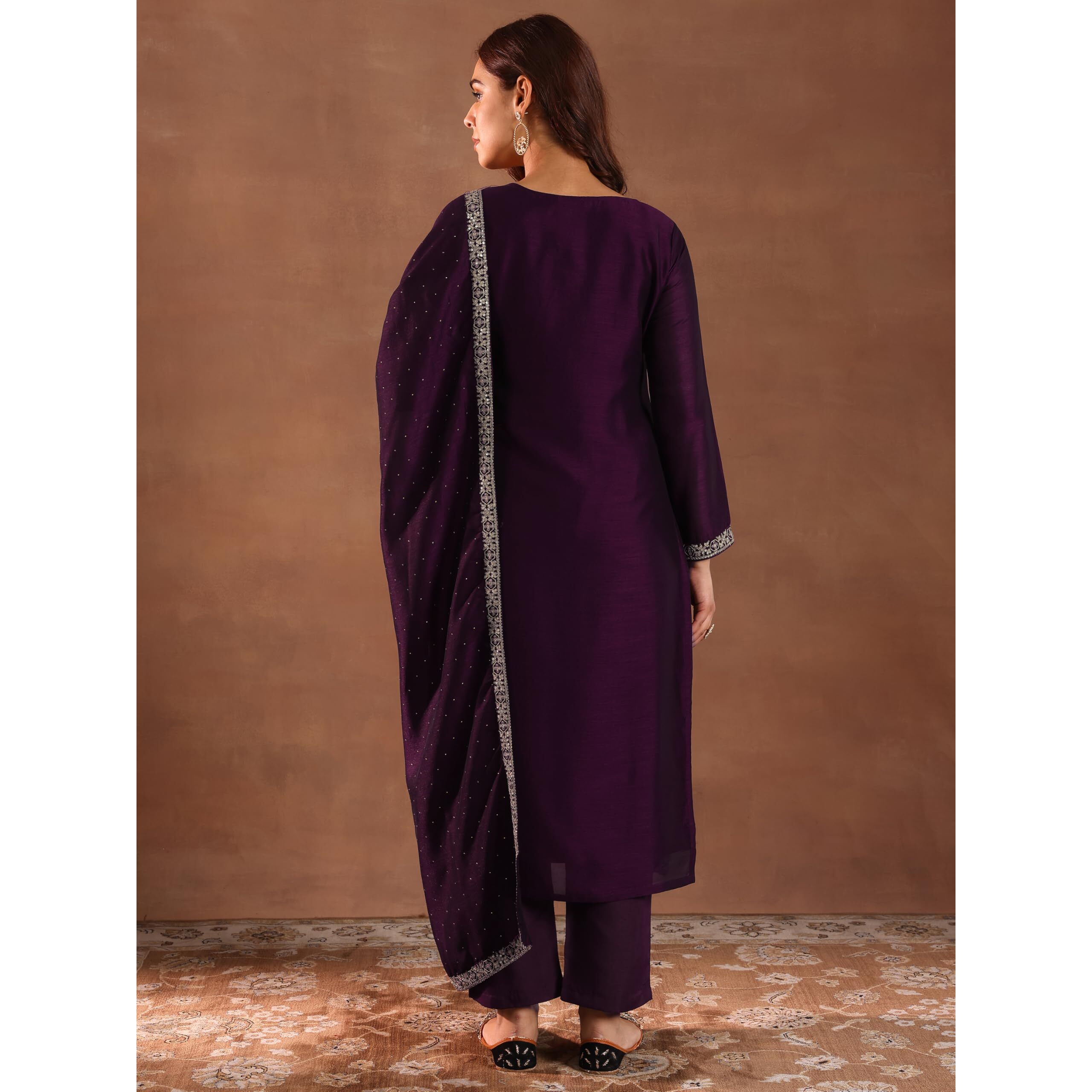 Libas Women's Silk Blend Ethnic Motifs Kurta Set (49505 Burgundy