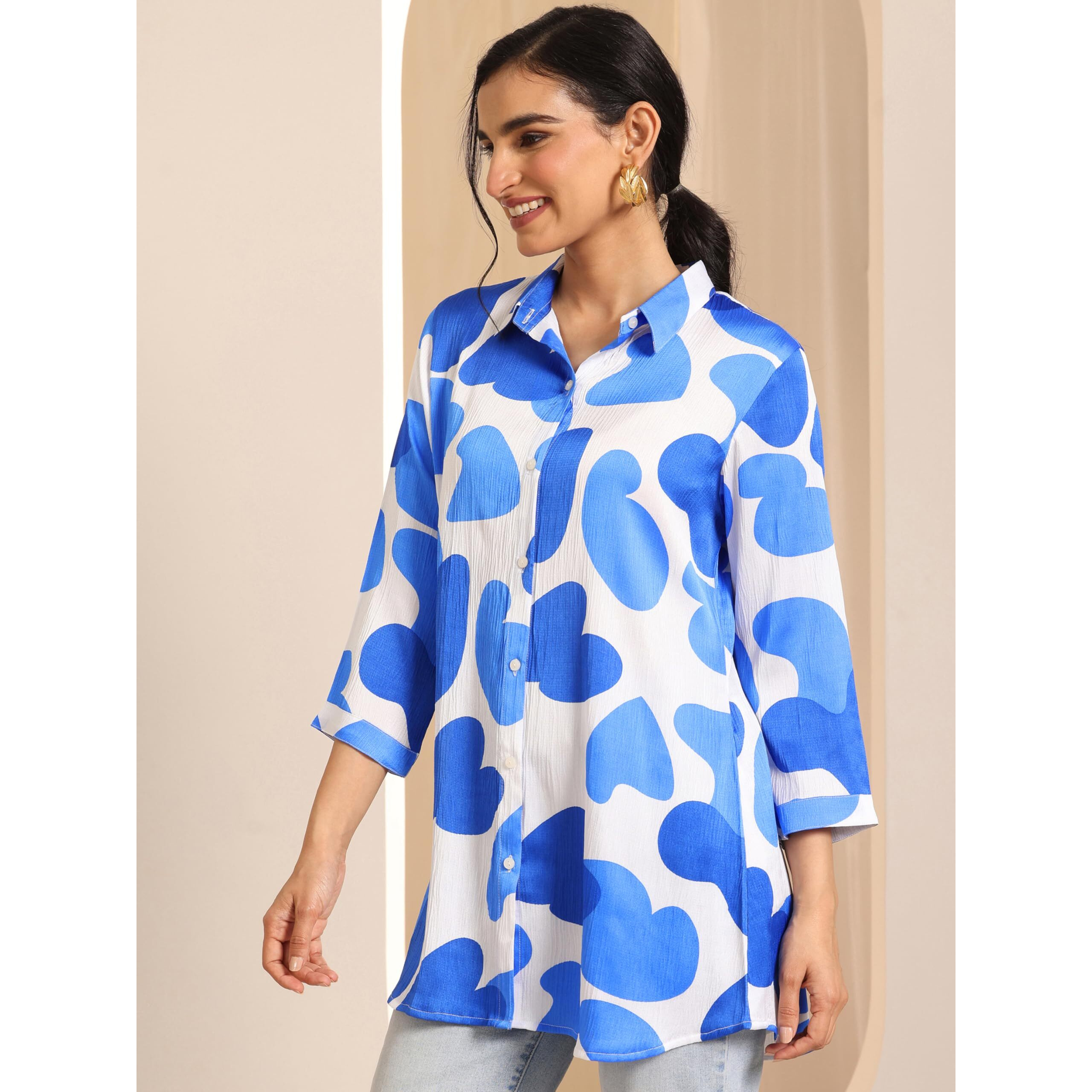 Libas Women's Silk Blend Printed Regular Tunics (98166 White