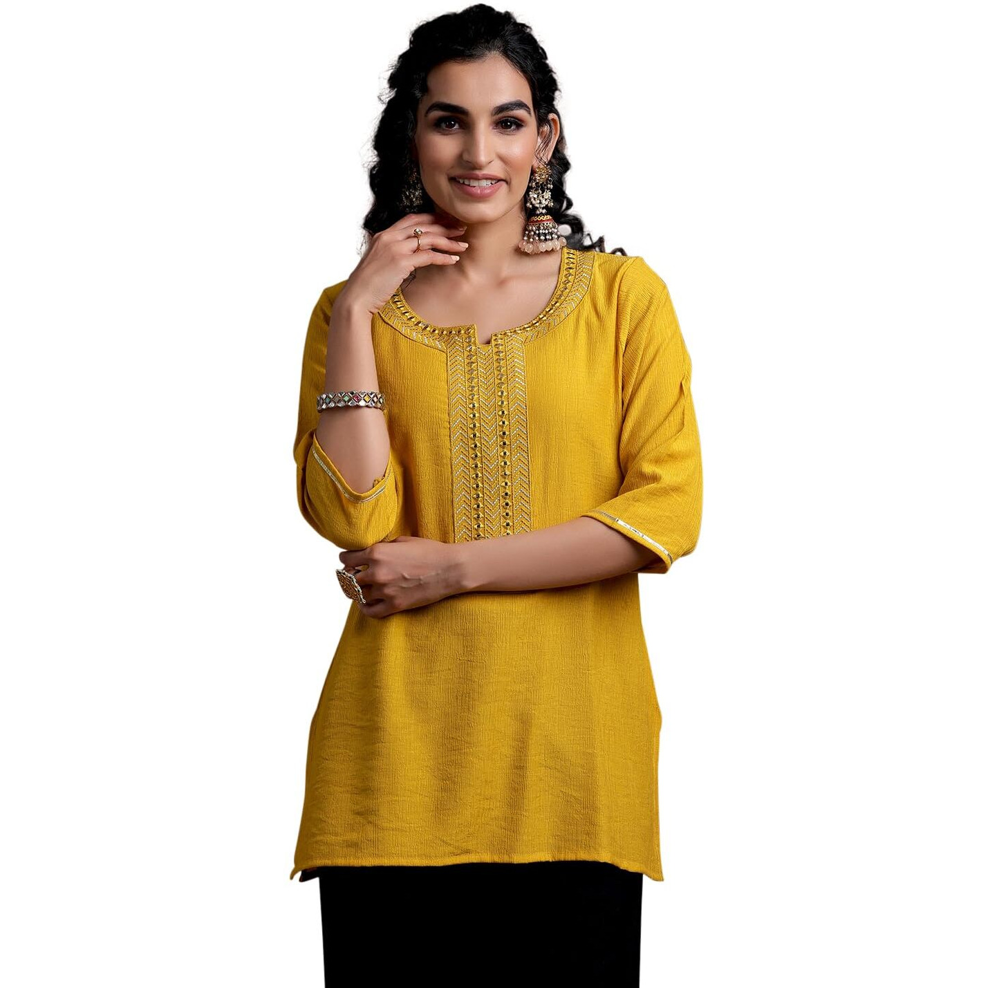 Libas Women's Cotton Blend Woven Design Straight Kurti (26886R Mustard