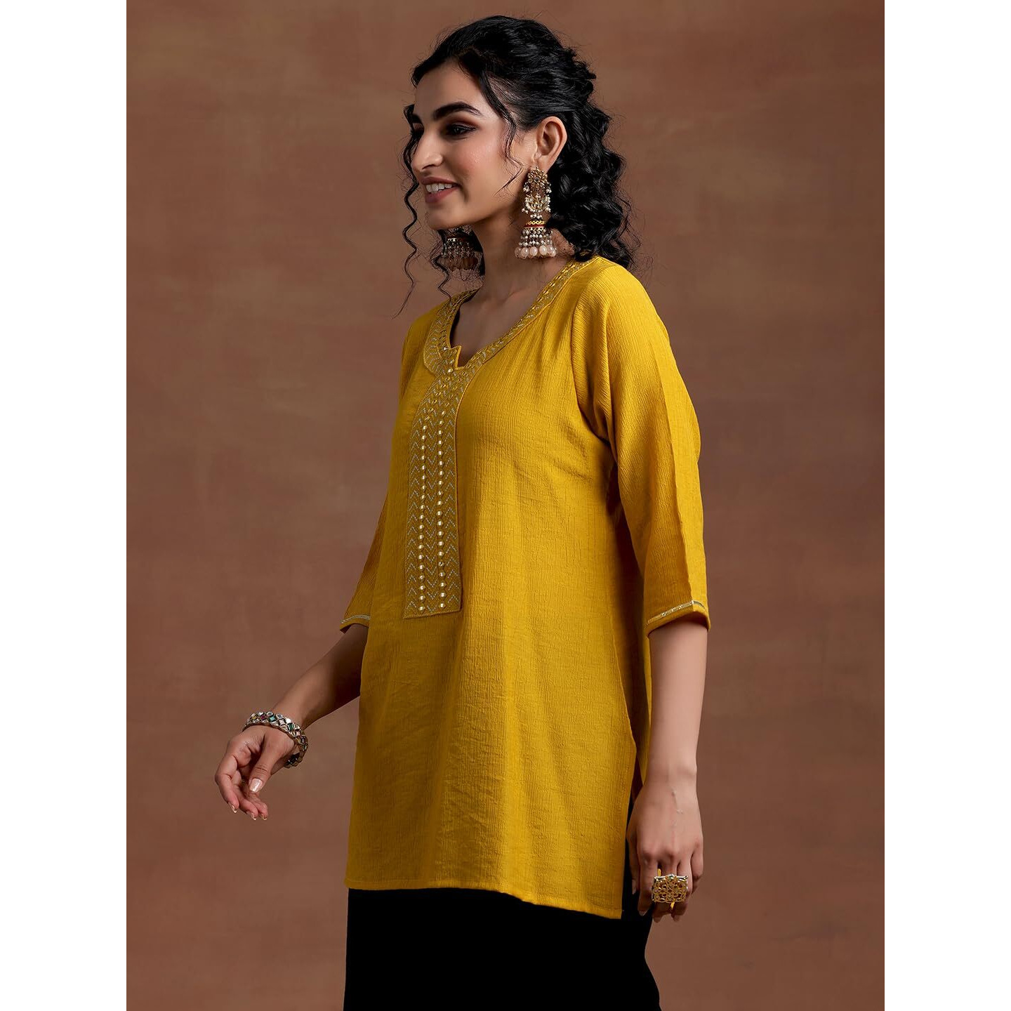 Libas Women's Cotton Blend Woven Design Straight Kurti (26886R Mustard