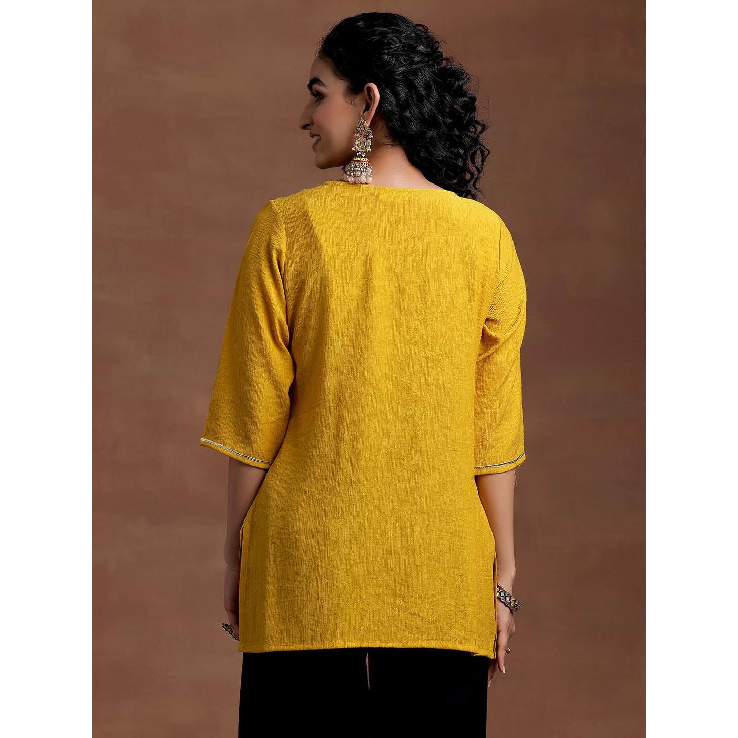 Libas Women's Cotton Blend Woven Design Straight Kurti (26886R Mustard