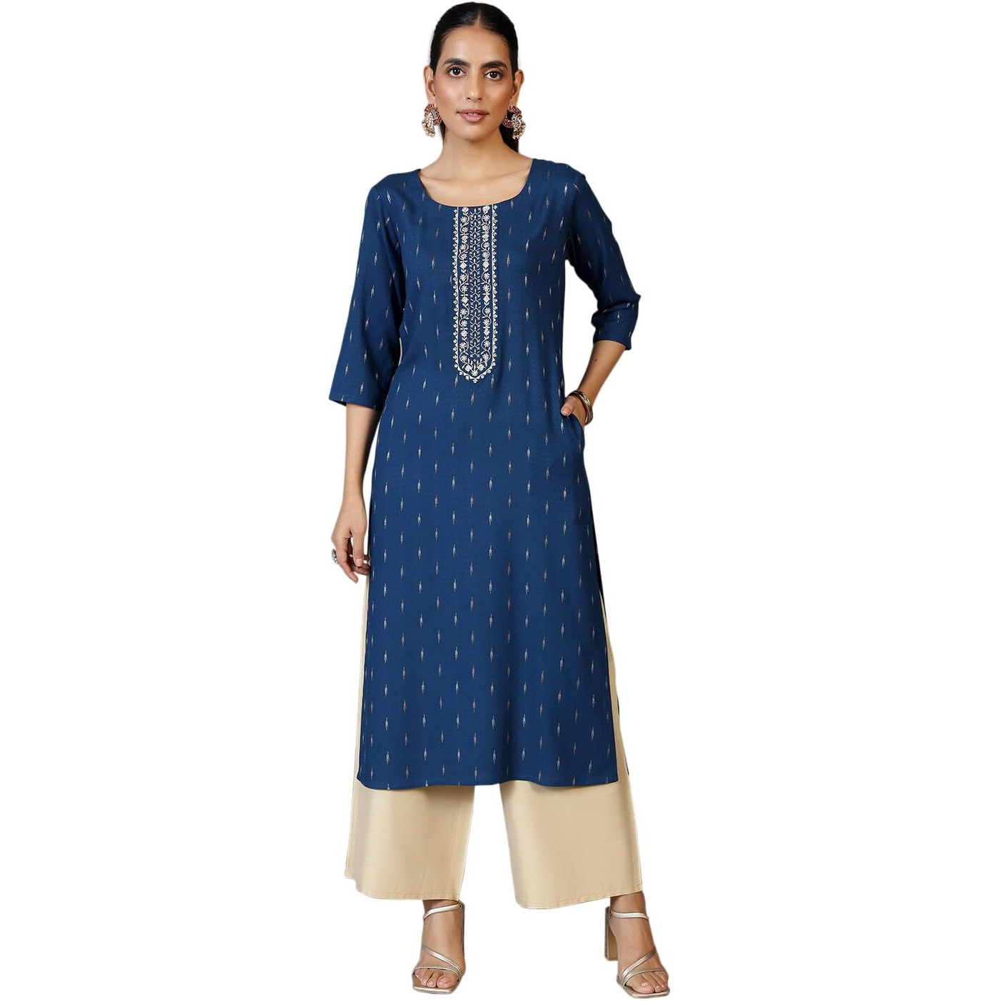 Libas Women's Viscose Rayon Yoke Design Straight Kurta (26972R Blue