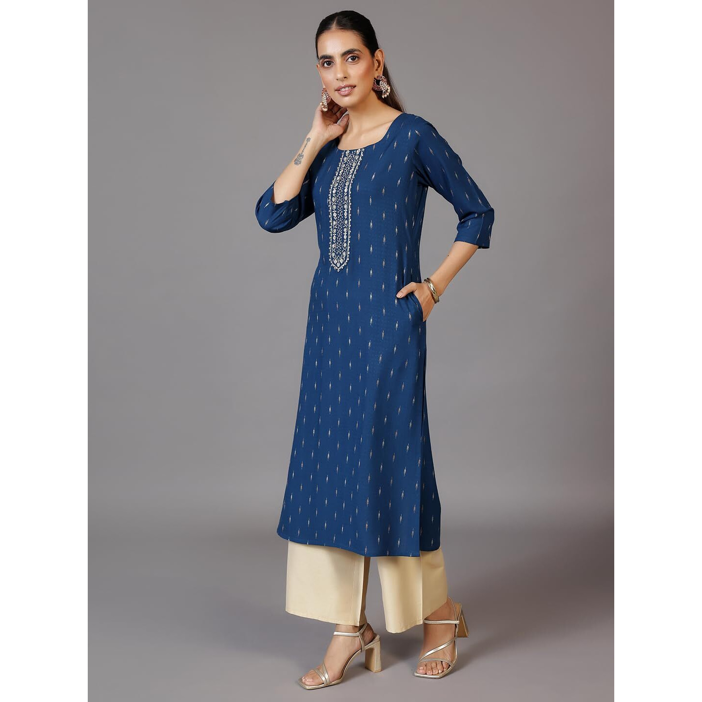 Libas Women's Viscose Rayon Yoke Design Straight Kurta (26972R Blue