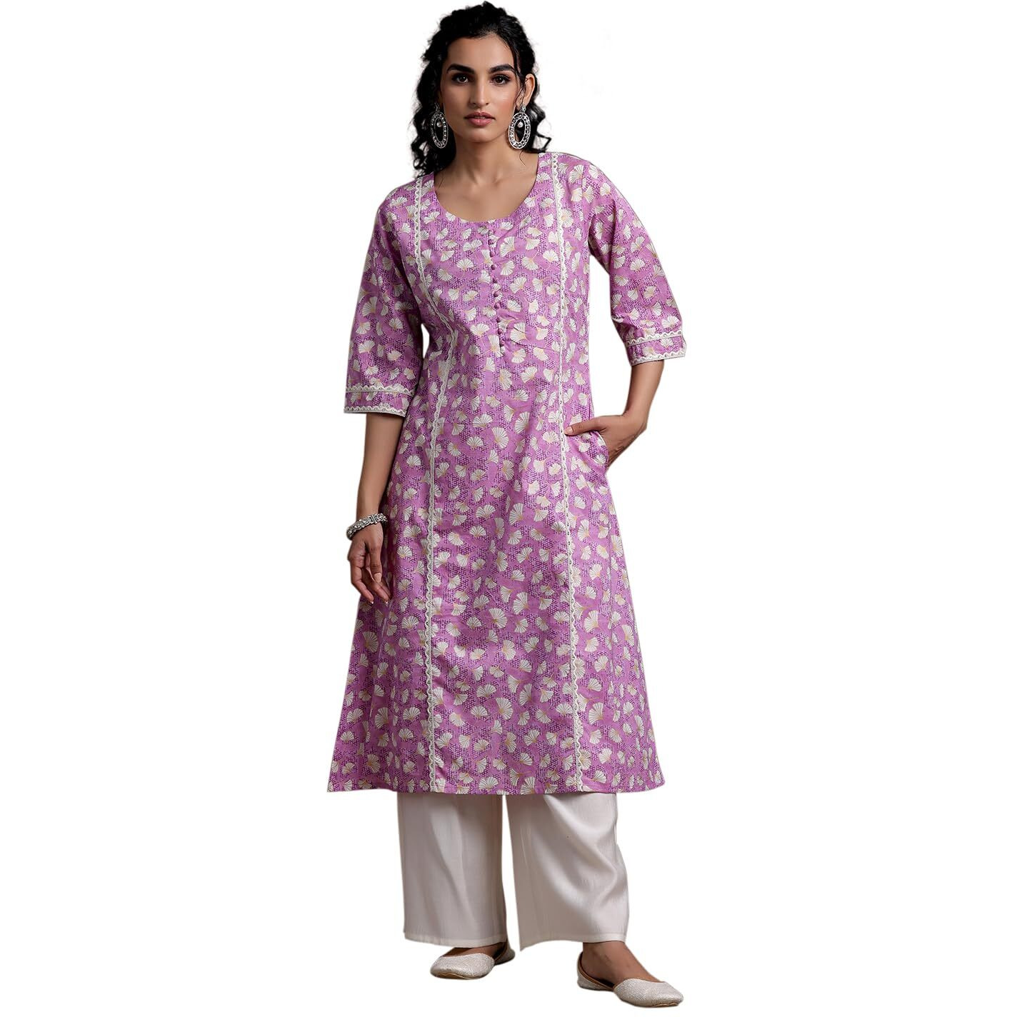 Libas Women's Cotton Printed A-Line Kurta (29013R Purple