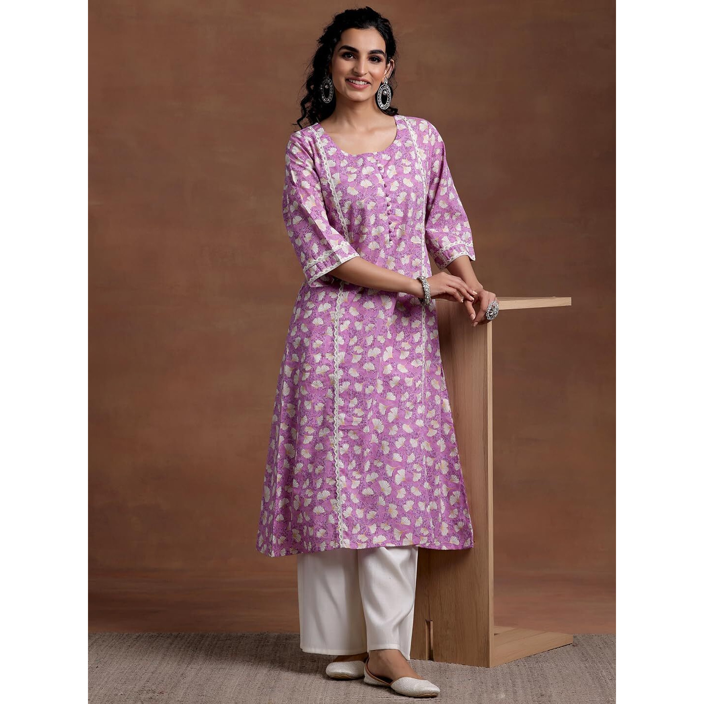 Libas Women's Cotton Printed A-Line Kurta (29013R Purple
