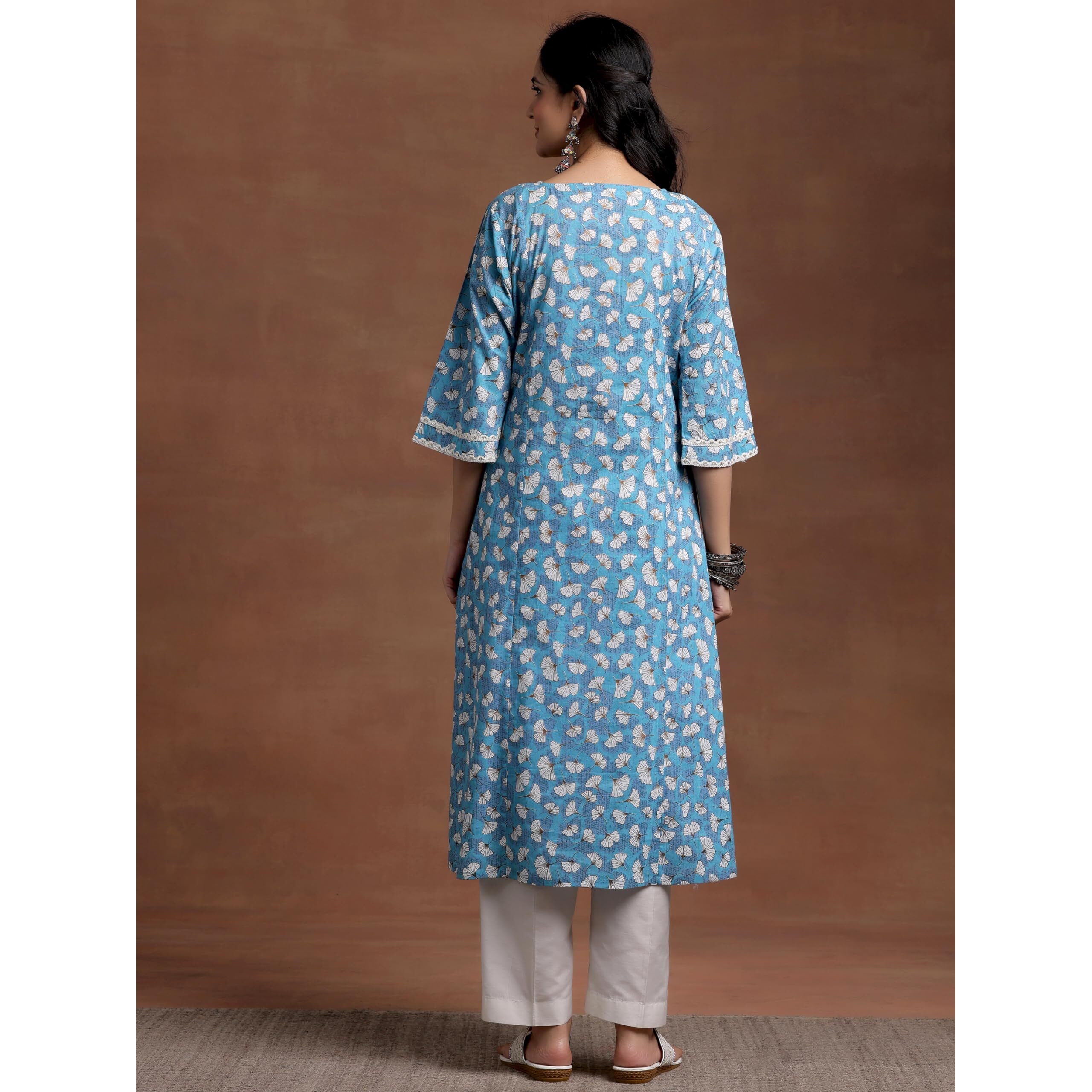 Libas Women's Cotton Printed A-Line Kurta (29014R Blue