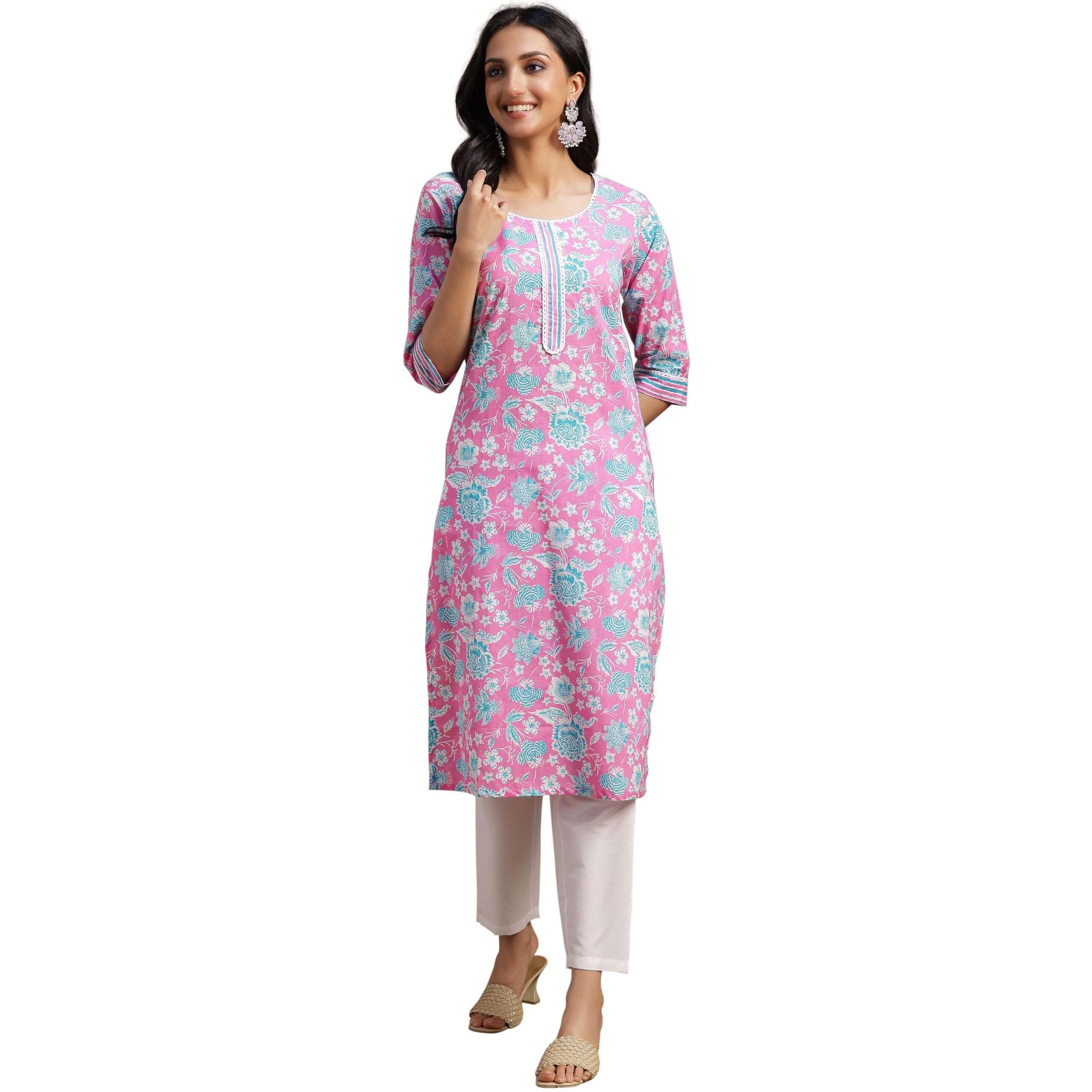 Libas Women's Cotton Printed Straight Kurta (29049R Pink
