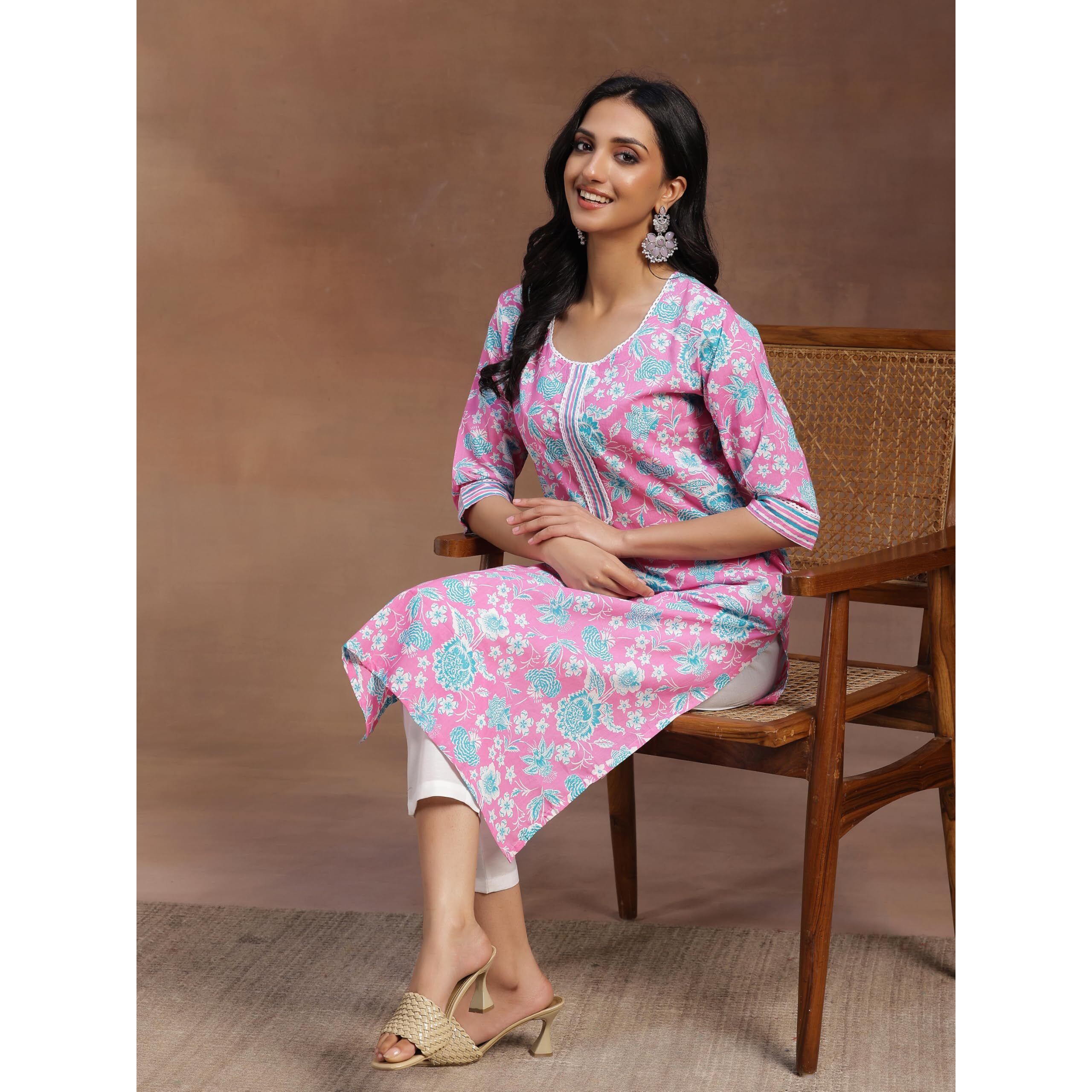 Libas Women's Cotton Printed Straight Kurta (29049R Pink