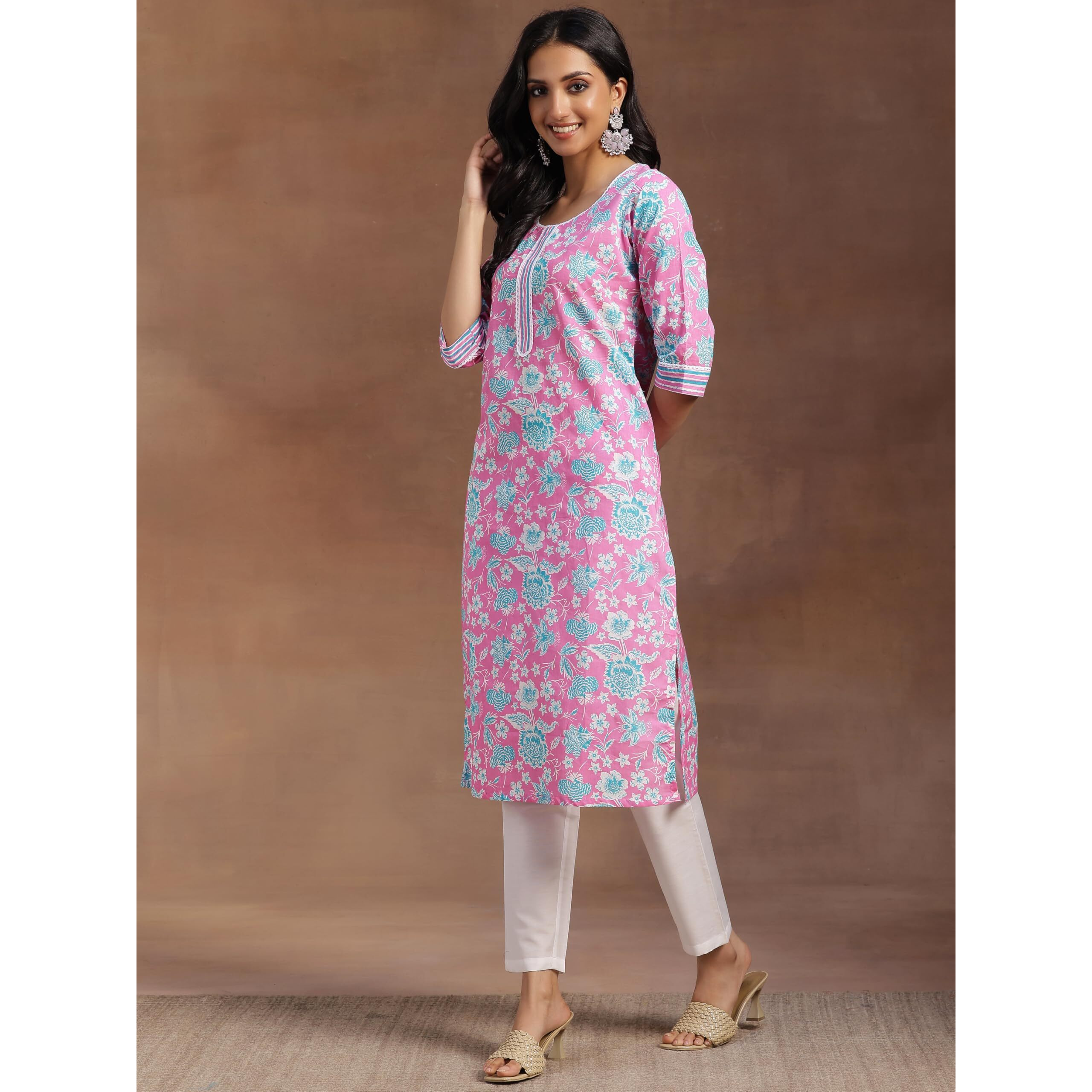 Libas Women's Cotton Printed Straight Kurta (29049R Pink