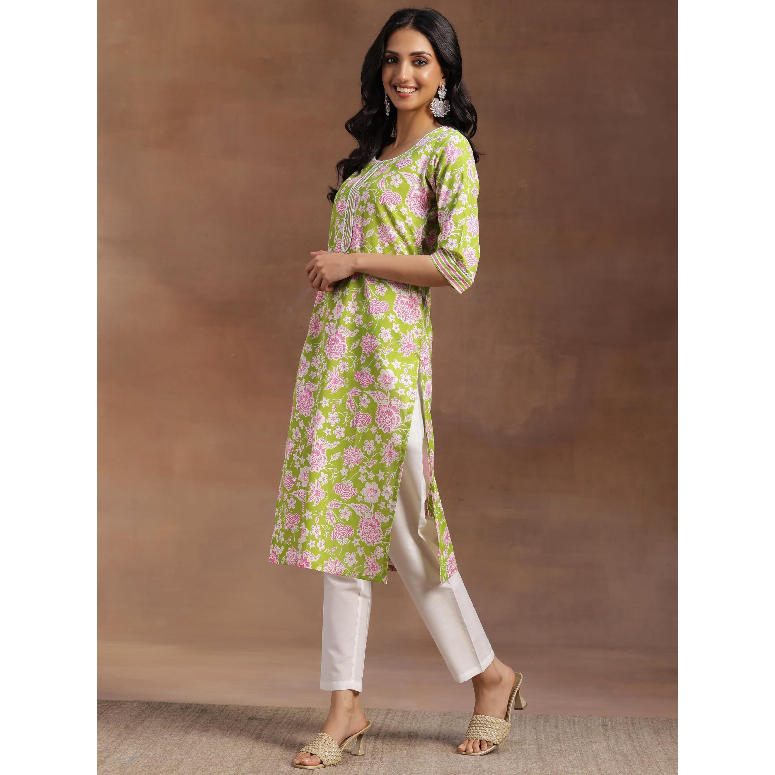 Libas Women's Cotton Printed Straight Kurta (29050R Green