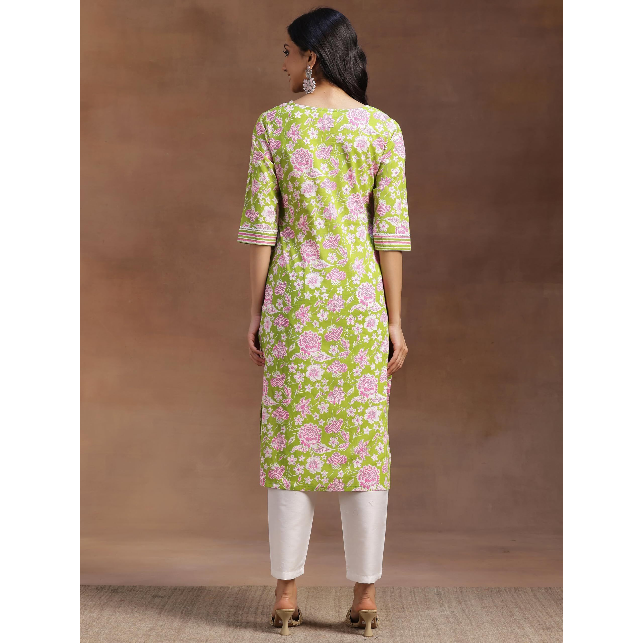 Libas Women's Cotton Printed Straight Kurta (29050R Green